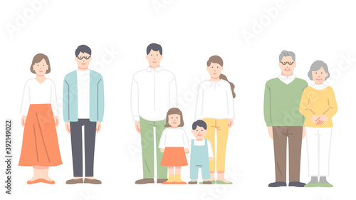 夫婦・家族の全身イラスト　シンプルタッチ