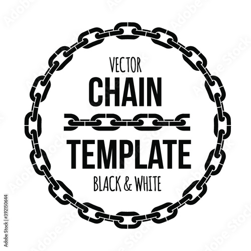 Ring shape chain emblem, black and white vector illustration logo. Design for stickers, logo, web and mobile app.