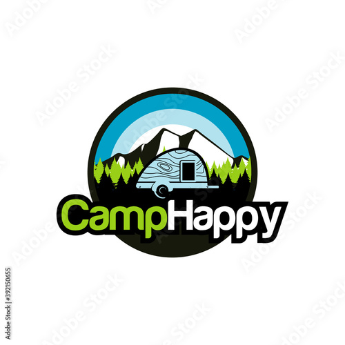 vintage retro caravan camping badge playful vector illustration