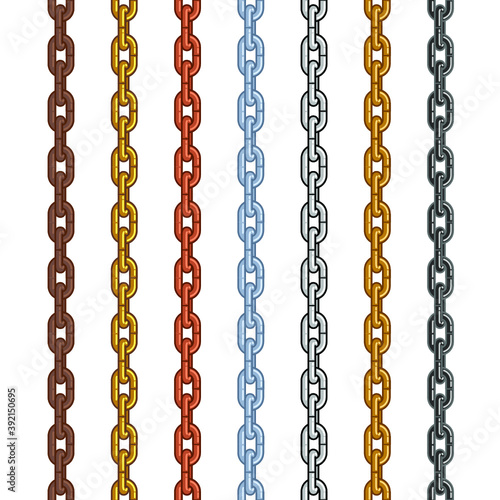Different material and color style chain set, cartoon vector illustration. Design for stickers, logo, web and mobile app.