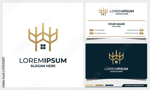 wheat and home logo design and business card template