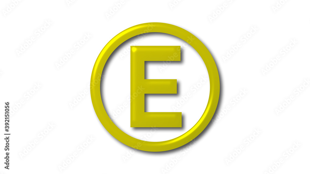 E yellow shiny 3d letter logo on white background E yellow shiny 3d letter logo on white background