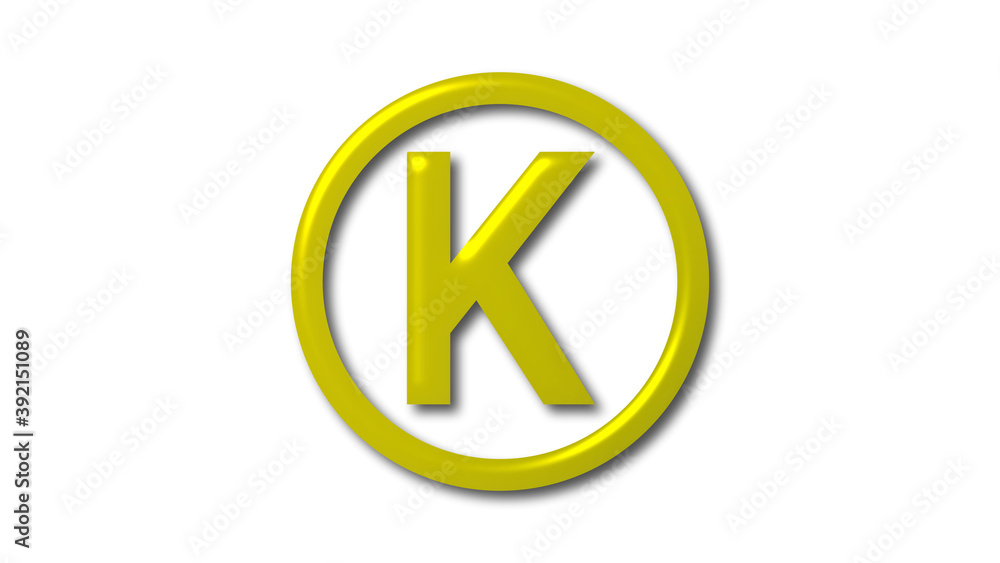K 3d letter logo on white background, Yellow shiny 3d letter logo K 3d letter logo on white background, Yellow shiny 3d letter logo