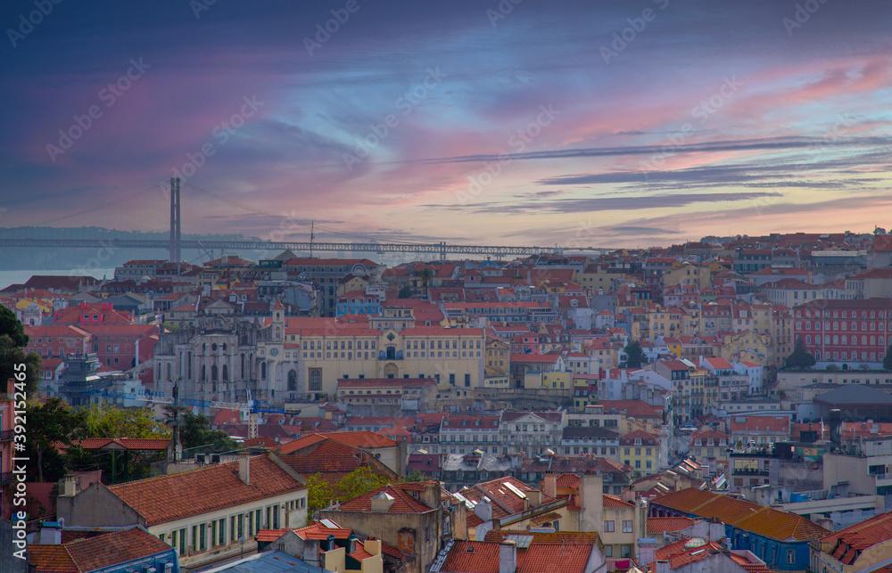 Scenic panoramic views of Lisbon from Saint George Castle (Sao Jorge) lookout