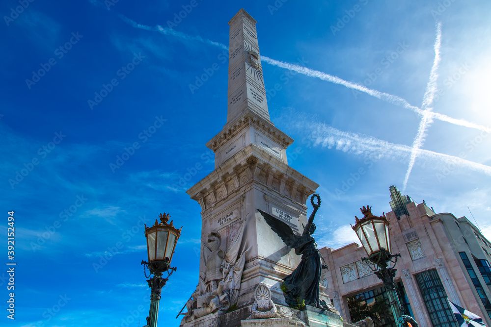 Fototapeta premium Famous Independence square, Lisbon (Praca de Restauradores) in historic city center