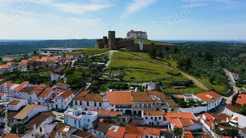 Aerial view of the circular castle in the town of Arraiolos , Portugal. photo