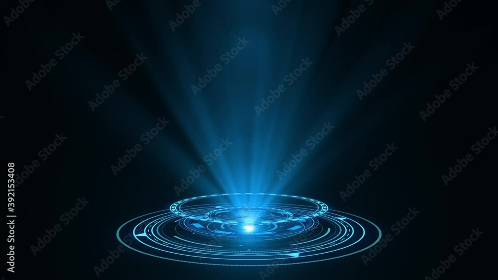 HUD circle interfaces. Hi tech futuristic display. Blue hologram button. Digital data network protection, future technology network concept FHD. Modern cyberspace innovation.