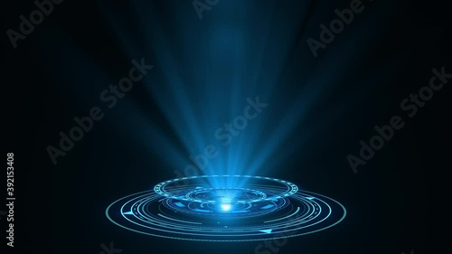 HUD circle interfaces. Hi tech futuristic display. Blue hologram button. Digital data network protection, future technology network concept FHD. Modern cyberspace innovation. photo
