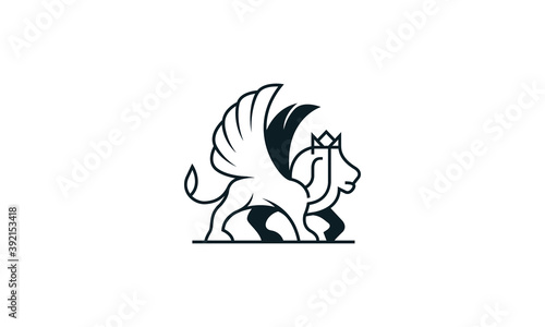 Creative Illustration Logo Design. King Crown Sphinx Lion Concept.
