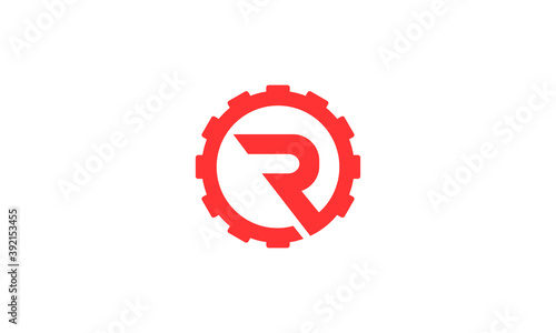 Creative Illustration Logo Design. Combination of Gear and Initial Letter R Concept.