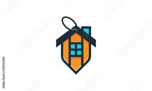 Creative Illustration Logo Design. Home Building Key Chain Concept.