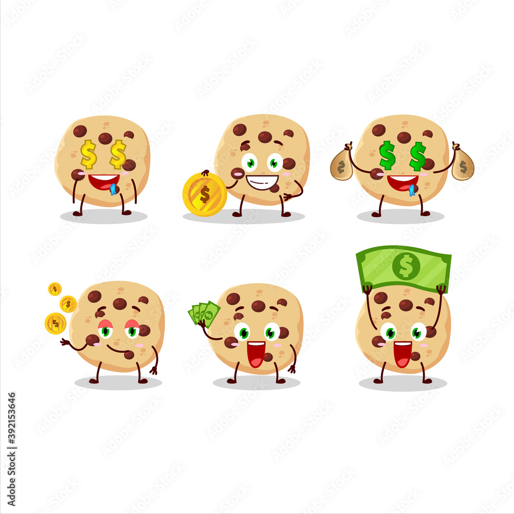 Chocolate chips cartoon character with cute emoticon bring money Chocolate chips cartoon character with cute emoticon bring money