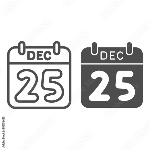 Date of christmas line and solid icon, Christmas concept, winter holiday Calendar sign on white background, twenty fifth of December icon in outline style for mobile concept. Vector graphics.