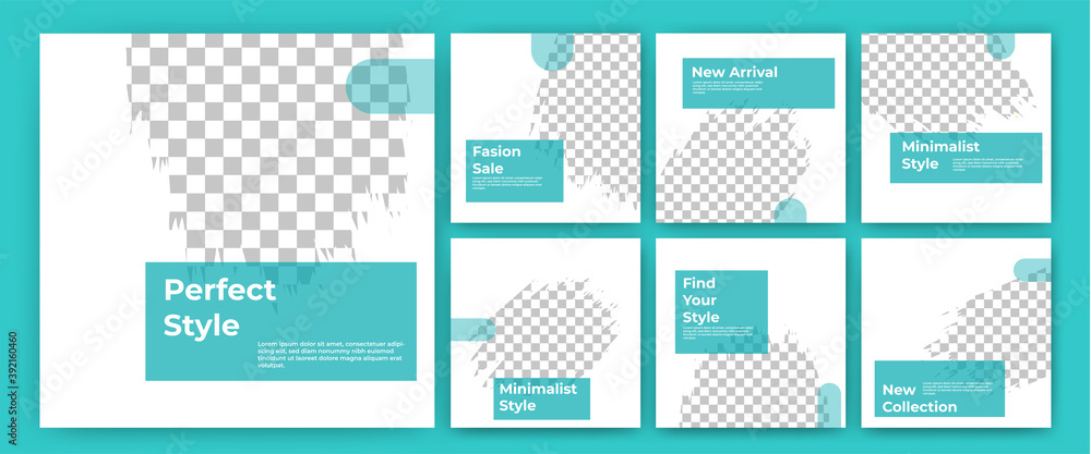 Set of editable square banner template. Decorative banner with blue color. Fashion banner template with photo collage. Usable for social media feed,banner and internet ads. Flat design vector isolated Set of editable square banner template. Decorative banner with blue color. Fashion banner template with photo collage. Usable for social media feed,banner and internet ads. Flat design vector isolated