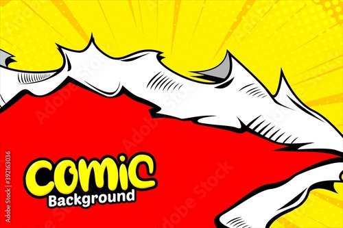 Retro comic background halftone dots, pop art style, with torn paper effect. Vector illustration. 