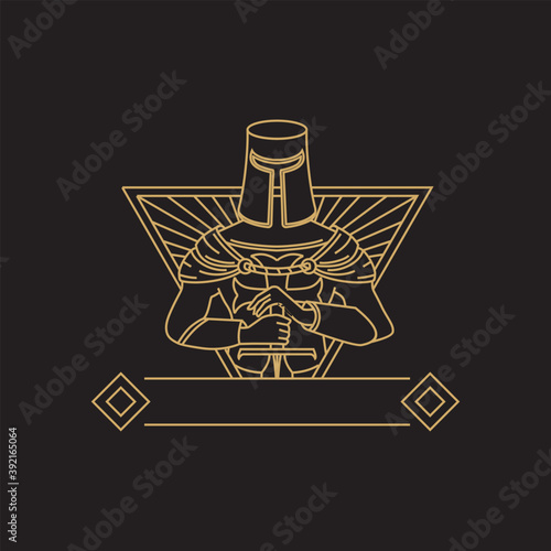 vintage thin line golden crusader knight vector icon