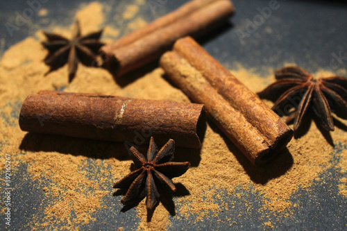 Cinnamon and anise close up