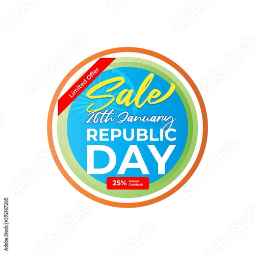 Vector Republic day offer label, 26 january, Sale, cashback, gift box, discount sticker for advertising and UI.