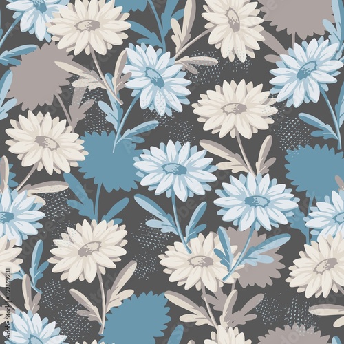 Abstract Vintage Daisy Floral Illustration Pattern