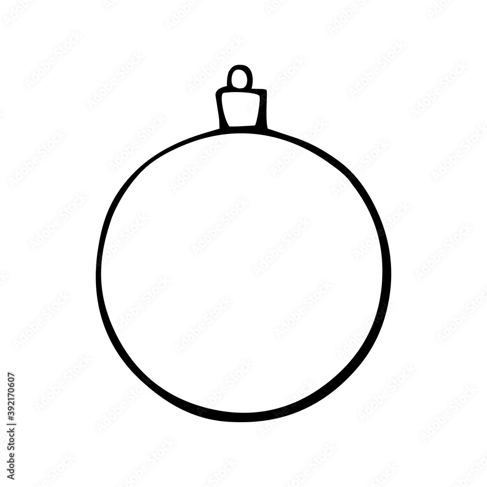 Vector hand drawn contour and shape of Christmas tree ball for coloring at Xmas and New year holidays. Template for kids creativity Vector hand drawn contour and shape of Christmas tree ball for coloring at Xmas and New year holidays. Template for kids creativity