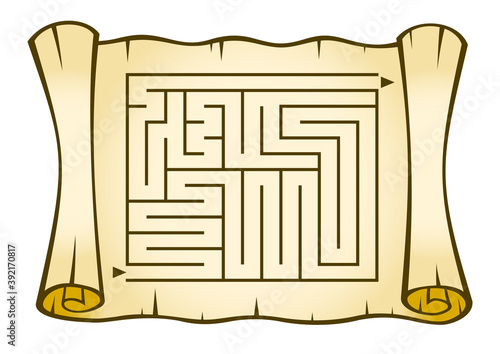 maze on an old paper roll vector illustration