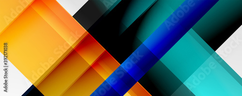 Geometric abstract backgrounds with shadow lines, modern forms, rectangles, squares and fluid gradients. Bright colorful stripes cool backdrops