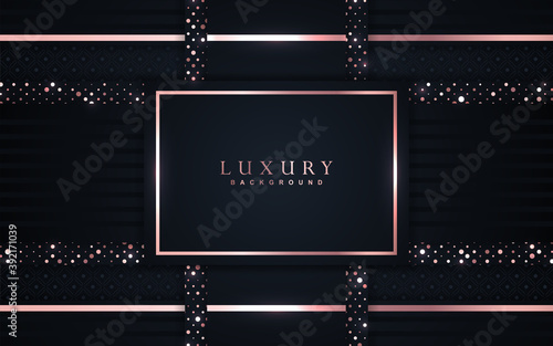 Luxury background design dark blue and gold element decoration. Elegant paper art shape vector layout premium template for use cover magazine, poster, flyer, invitation, product packaging, web banner