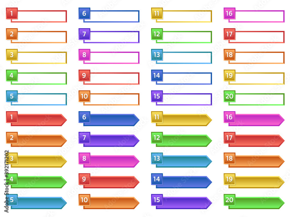 Colorful design elements with numbers from 1 to 20. Vector illustration.