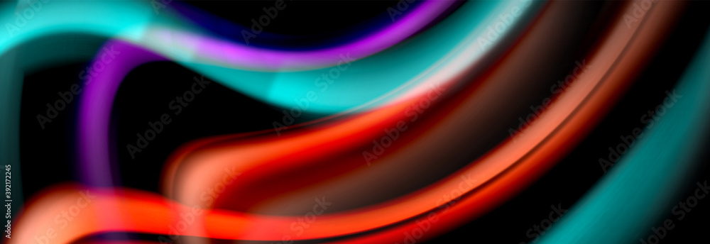 Dynamic motion abstract background. Color blurred stripes on black. Wave liquid lines poster. Vector illustration Dynamic motion abstract background. Color blurred stripes on black. Wave liquid lines poster. Vector illustration
