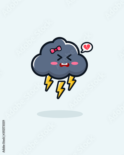Cute Cartoon cloud vector with angry but cute expression with ribbon  white or grey cloud illustration  forecast  weather  wallpapers for fabric  packaging  Decorative print  Textile
