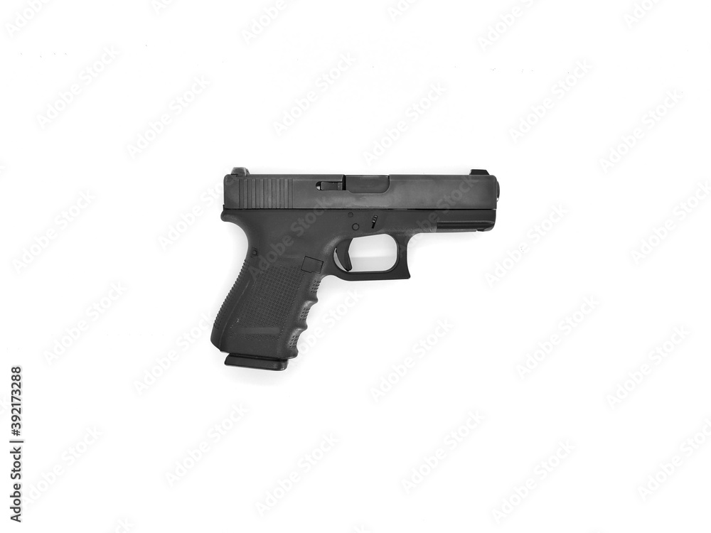 Carbine, black gun pistol isolated on white background