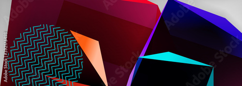 Low poly 3d geometric shapes, minimal abstract background. Vector illustrations for covers, banners, flyers and posters and other