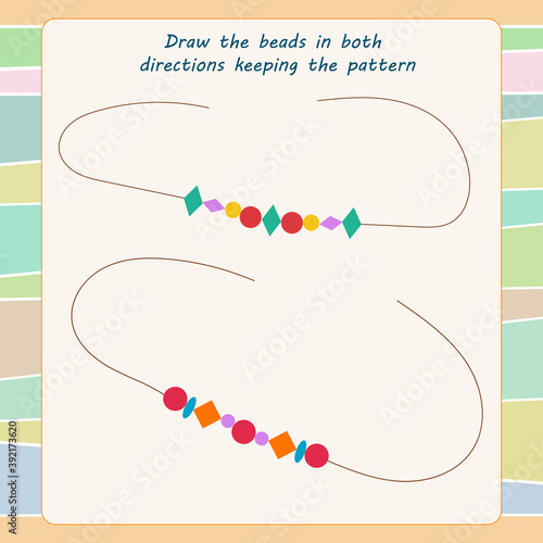Game for the development of logical thinking. Draw the beads in both directions keeping the pattern