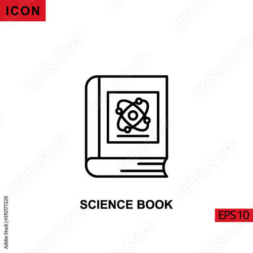 Icon science book with atom nuclear. Outline, line or linear vector icon symbol sign collection for mobile concept and web apps design.