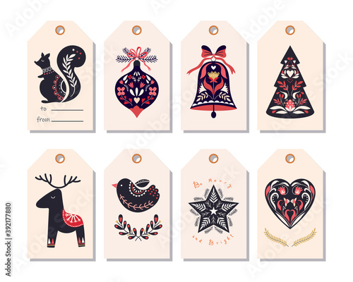 Christmas tags/labels collection in Scandinavian style, winter seasonal design