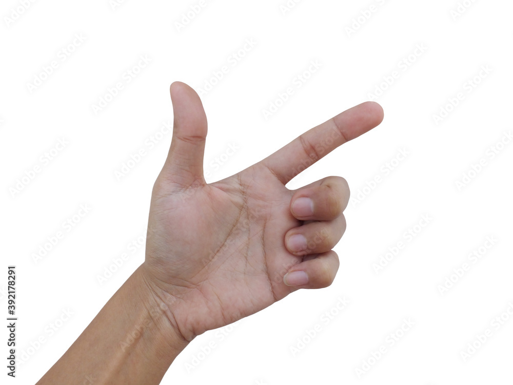 Forefinger of man hand, person gesturing signed language or pointing up isolate on white background. Forefinger of man hand, person gesturing signed language or pointing up isolate on white background.