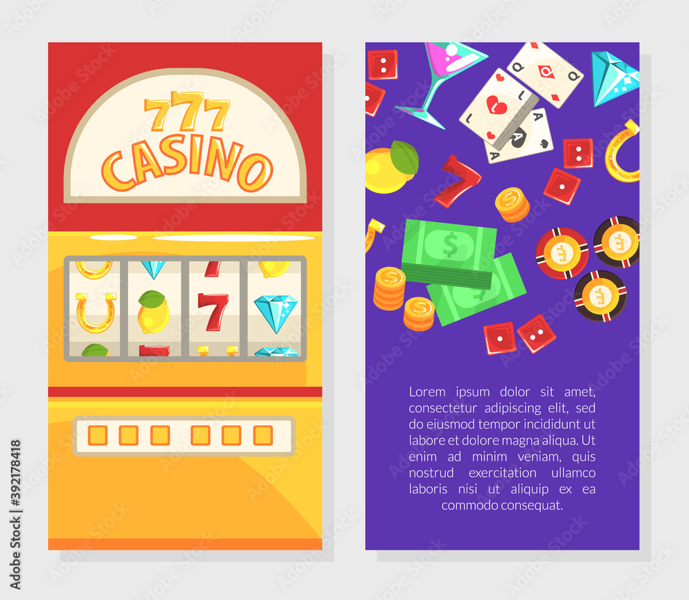 Naklejka premium Casino Business Card Template, Gambling Advertising Banner, Poster Cartoon Vector Illustration