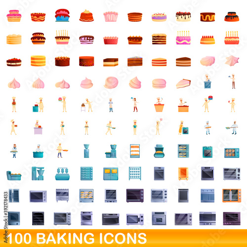 100 baking icons set. Cartoon illustration of 100 baking icons vector set isolated on white background