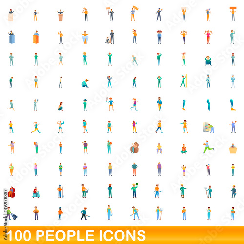 100 people icons set. Cartoon illustration of 100 people icons vector set isolated on white background