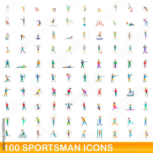 100 sportsman icons set. Cartoon illustration of 100 sportsman icons vector set isolated on white background