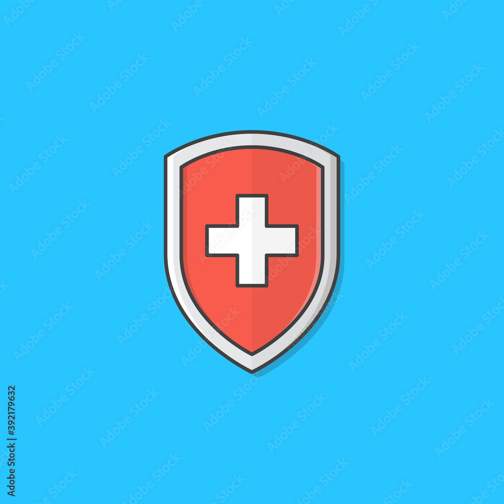 Red Medical Shield Protection Vector Icon Illustration. Immune System Concept Flat Icon Red Medical Shield Protection Vector Icon Illustration. Immune System Concept Flat Icon