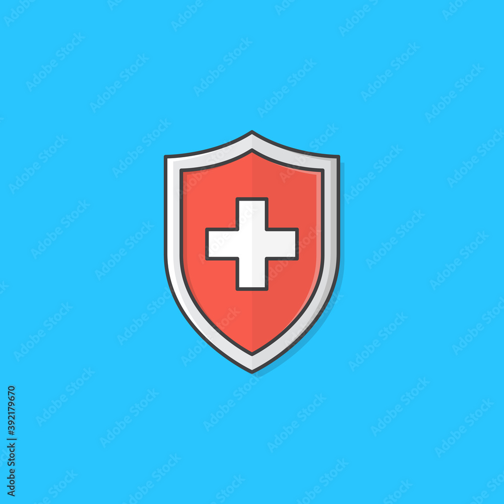 Red Medical Shield Protection Vector Icon Illustration. Immune System Concept Flat Icon Red Medical Shield Protection Vector Icon Illustration. Immune System Concept Flat Icon