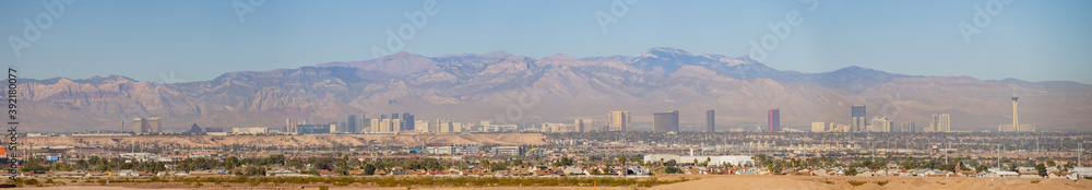 Sunny view of the famous strip skyline