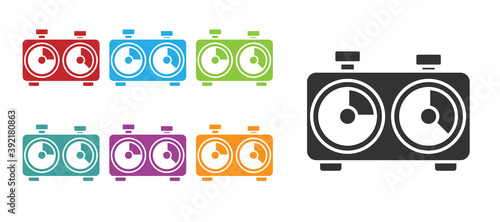 Black Time chess clock icon isolated on white background. Sport equipment. Set icons colorful. Vector Illustration.