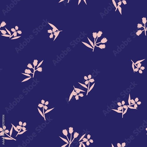Blue Tropical Botanical Floral Seamless Pattern Background