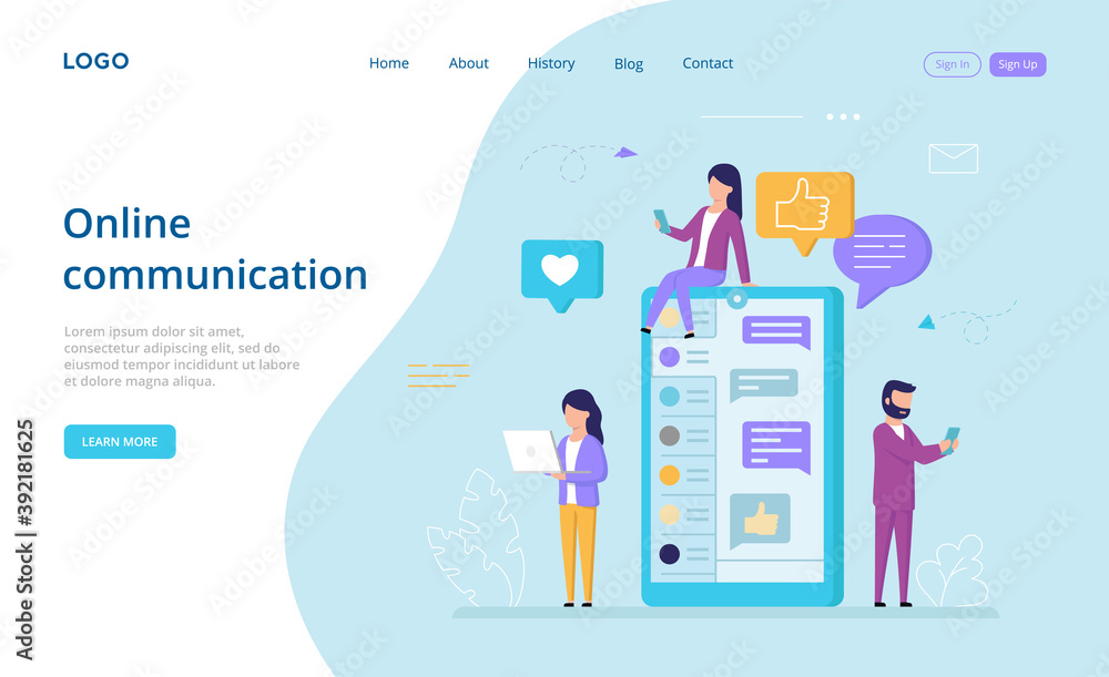 Online Communication Conceptual Vector Illustration In Cartoon Style. Flat Art Composition With Writings. Big Smartphone With Chat Interface On Screen And Group Of People Standing Around It Texting Online Communication Conceptual Vector Illustration In Cartoon Style. Flat Art Composition With Writings. Big Smartphone With Chat Interface On Screen And Group Of People Standing Around It Texting