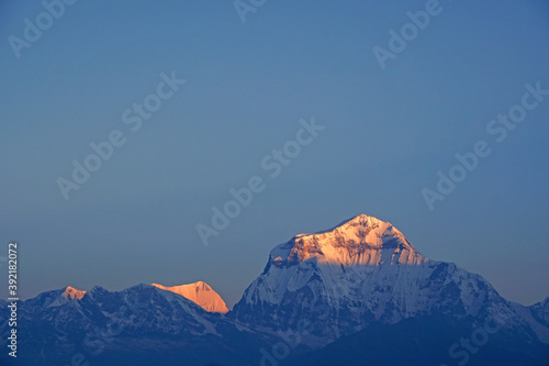 Nature himalaya rang mountain view of closeup Mt. Dhaulagiri massif.Dhaulagiri I is the seventh highest mountain in the world at 8,167 metresas seen from Poon Hill, Nepal - trekking route to Ghorepani