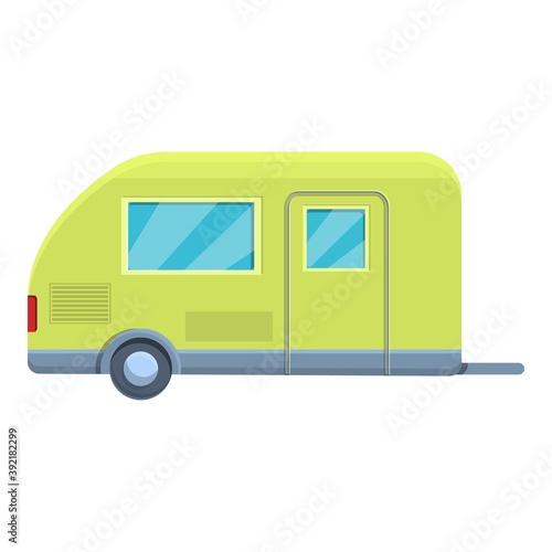 Green camp trailer icon. Cartoon of green camp trailer vector icon for web design isolated on white background