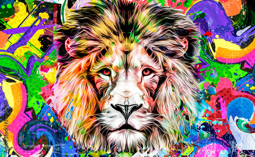 lion head isolated on color background