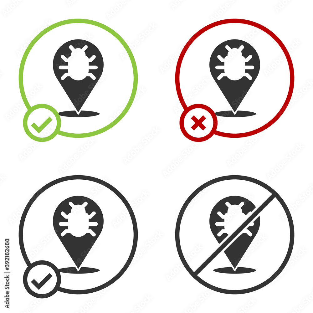 Fototapeta premium Black System bug concept icon isolated on white background. Code bug concept. Bug in the system. Bug searching. Circle button. Vector.